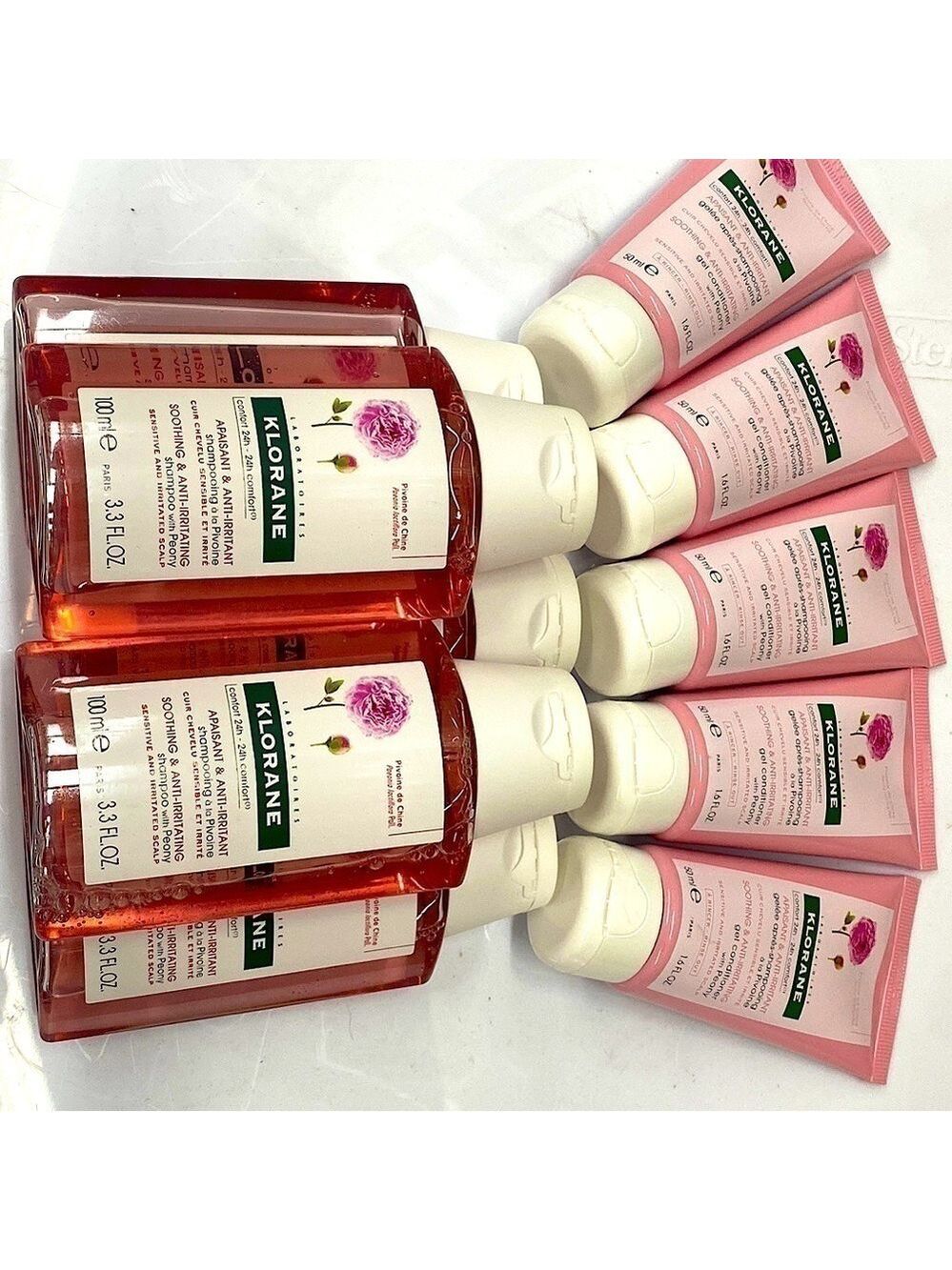 10 pack - 5 Klorane Shampoo and 5 Conditioner with aprons for sensitive skin.New